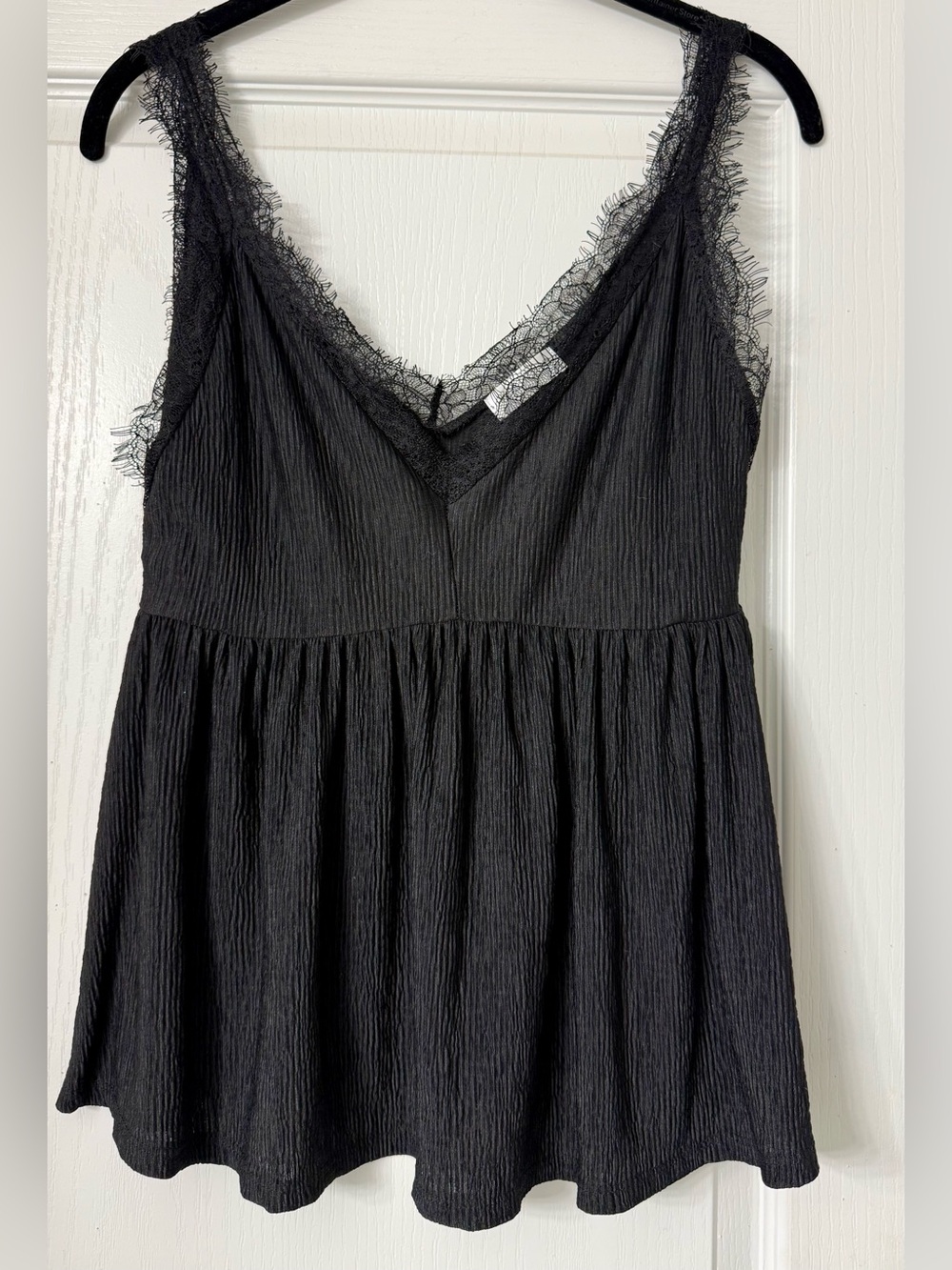 Vestique Black Lace-Trim V-Neck Sleeveless Peplum Top